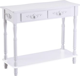 HOMCOM 2 Drawers Console Table Hallway Desk Wooden Storage Shelf Organizer Shoe Wardrobe Mirror Chest-White - Home Living | TJ Hughes White