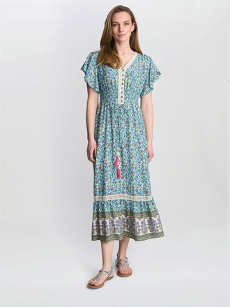 Gina Bacconi Womens Frankie Vintage Print Dress - Green - Size Large