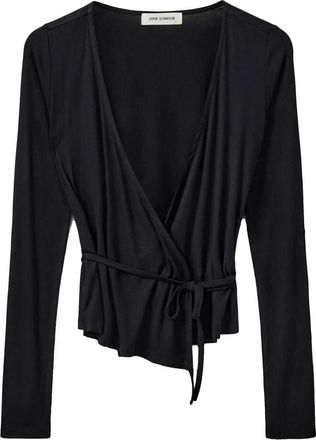 Sofie Schnoor Zwarte Wrap Blouse met V-Hals - Dames - Blouses - Zwart - L - Spandex - Overhemden