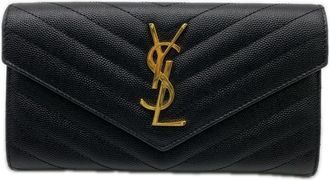 Saint Laurent Black Leather Long Wallet (Bi-Fold) (Pre-Owned)