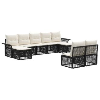 vidaXL Conjunto De Sof&aacute;s De Jard&iacute;n 9 Pcs Negro Rat&aacute;n Sint&eacute;tico Vidaxl