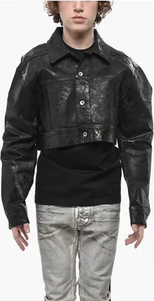 Rick Owens DRKSHDW Giubbotto JUMBO WORKER Cropped Fit in Denim Spalmato taglia Xs