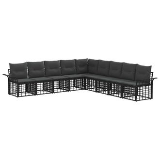 vidaXL Conjunto De Sof&aacute;s De Exterior 9 Pcs Negro Y Gris Oscuro Vidaxl