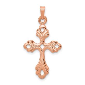 Diamond2Deal 14K Rose Gold Polished Fleur De Lis Cross Pendant