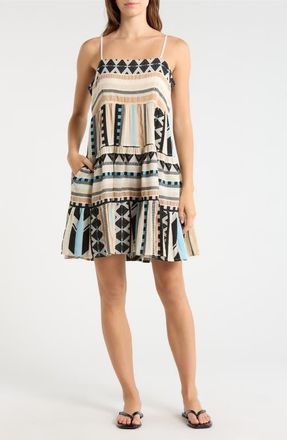 Elan Tiered Cotton Cover-Up Dress in Neutral Aztec at Nordstrom, Size X-Large