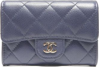Chanel 2022-2025 interlocking-CC caviar-leather wallet - Blauw