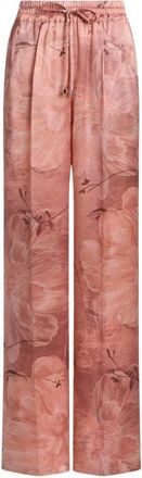 Kiton Geprinte Pure Zijden Broek - Dames - Wijde Broeken - Roze - XS - Broeken