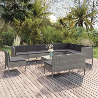 vidaXL Set De Muebles De Jard&iacute;n 11 Pzas Y Cojines Rat&aacute;n Sint&eacute;tico Gris Vidaxl