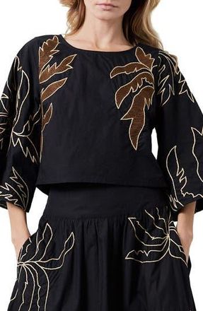 Ciebon Tyler Embroidered Crop Shirt in Black/Brown at Nordstrom Rack, Size Medium