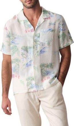 Marine Layer Luzio Resort Print Camp Shirt in Mediterranean Coastline Print at Nordstrom, Size Xx-Large