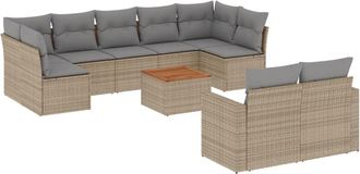 vidaXL Juego De Sof&aacute;s Jard&iacute;n Con Cojines Beige 10 Pzas Rat&aacute;n Sint&eacute;tico Vidaxl