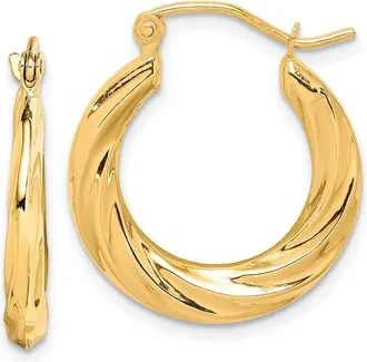 Diamond2Deal 10k Yellow Gold Fancy Small Hoop Earrings L 14mm, W 3mm