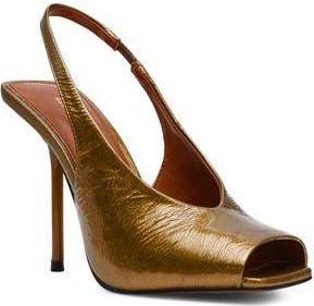 Steve Madden Lucian Slingback Peep Toe Sandal in Olive Crinkle Patent at Nordstrom Rack, Size 9.5