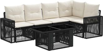 vidaXL Conjunto De Sof&aacute;s De Jard&iacute;n 6 Uds. Negro Y Blanco Crema Vidaxl