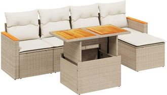 vidaXL Vidaxl - Juego De Sof&aacute;s Jard&iacute;n Con Cojines 6 Pzas Rat&aacute;n Sint&eacute;tico Beige