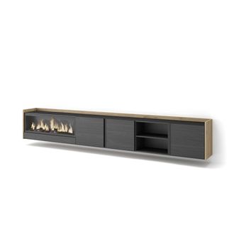 Skraut Home Skraut Home - Mueble Tv, Televisi&oacute;n, Muebles De Sal&oacute;n, Almacenaje, 315x35x50cm, Para Tv Hasta 80, Chimenea El&eacute;ctrica Xxl, Colgado, Suspendido, Estilo 