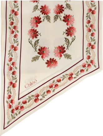 Chlo&eacute; Zijden sjaal met bloemenmotief - Dames - Zijden sjaals - Beige - ONE Size - Accessoires