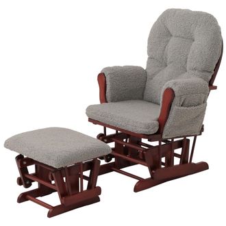 Hhg Hhg - Nunca Usado] Sill&oacute;n Relax 033, Mecedora Sill&oacute;n + Taburete Tejido Boucl&eacute; 480g/m&sup2; Oeko-tex, Gris Oscuro Armaz&oacute;n