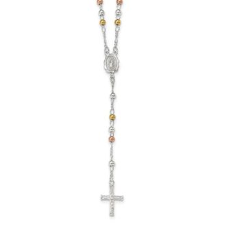 Diamond2Deal Sterling Silver Yellow & Rose Flash Gold-plated Rosary Necklace 24