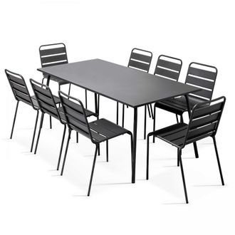 Oviala Conjunto mesa de jard&iacute;n y 8 sillas de metal gris