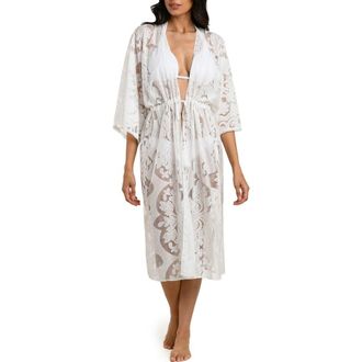 La Blanca Pearl Front Lace Cover-Up in White at Nordstrom, Size Small