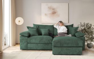 HOME AFFAIRE Ecksofa »Soft&Cosy XL L-Form, B: 246 cm« Mega-Sofa, Cord oder Chenille-Struktur, mit Federkern & 4 Zierkissen