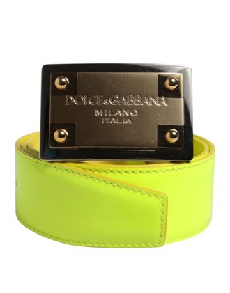 Dolce & Gabbana Yellow Green Classic Metal Logo Buckle Mens Belt
