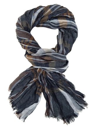 Ella Jonte Mens Scarf Blue Black Red or Grey Viscose Striped Mens Scarf, gray, One Size