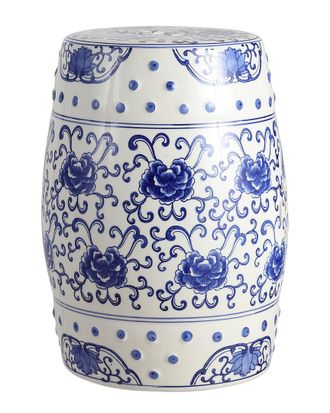 Happimess Discontinued Happimess Lotus Flower 17.8In Chinoiserie Drum Garden Stool