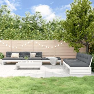 vidaXL Juego De Muebles Jard&iacute;n 6 Piezas Y Cojines Madera Maciza Blanco Vidaxl