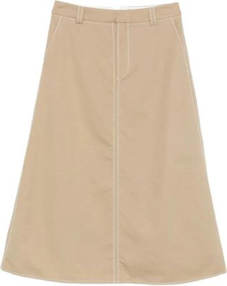 Ami Lange Trapeze Rok - Dames - Midirokken - Beige - 2XS - Katoen - Rokken
