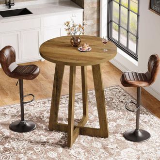 Tribesigns Tribesigns Round Bar Table, 40.15 Bar Height, Bistro Pub Table for Small Bars, Living Room, Kitchen, Brown (Only Table)