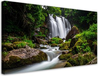 Feeby Cuadro En Lienzo, Paisaje Cascada Monta&ntilde;as Naturaleza, 120x60
