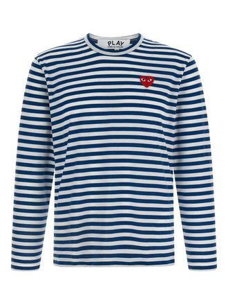 Comme Des Gar&ccedil;ons Camiseta de algod&oacute;n a rayas con coraz&oacute;n rojo de Comme Des Gar&ccedil;ons