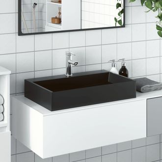Berkfield Home Wash Basin 60x38x11 cm Mineral Cast/Marble Cast Matt Black | Size: 60 x 38 x 11 cm
