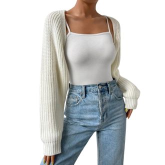 Generic Women Open Front Bolero Shrug Sweaters Casual Long Sleeve Crop Pullovers Knit Tops Cropped Cardigan Fall Blouse Outerwear Elegant Warm Oversized New K