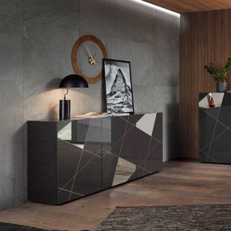 Homemania Aparador Para Sala De Estar, 3 Puertas En Gris Brillante 181cm Vittoria Gr S