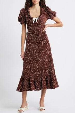 Sister Jane Knick Knack Ruffle Puff Sleeve Maxi Dress in Brown at Nordstrom, Size X-Large