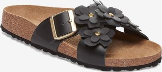 Birkenstock Flache Lederpantoletten mit Bl&uuml;tenapplikation Siena