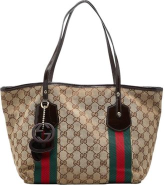 Gucci Beige Multi-Color Canvas Leather Handbag Tote Bag (Pre-Owned)