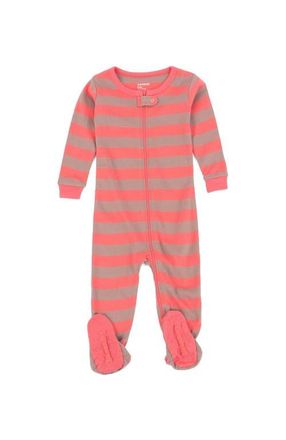 Leveret Footed Printed Cotton Pajamas, Solids, Stripes & Tie Dye in Striped Rose & Antler at Nordstrom, Size 12-18M