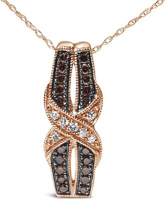 House of Brilliance 10K Rose Gold 1/4 Cttw White and Chocolate Brown Diamond Infinity Twist Pendant Necklace