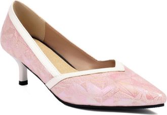 Generic Womens Pointed Toe Pumps Iridescent Geometric Pattern Contrast Trim Slim Stiletto Heel Closed Toe Slip On Shiny Surface Narrow Heel Fashion Dress Shoe