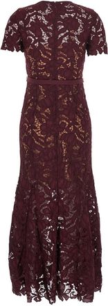 Self Portrait Womens Long Lace Dress Burgundy