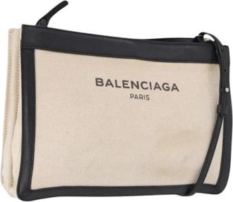 Balenciaga Pre-owned Vintage Canvas Schoudertas - Dames - Vintage Tassen - Beige - ONE Size - Leer - Vintage