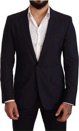 Dolce & Gabbana Navy Blue Wool Slim Fit Martini Blazer - Heren - Business blazers - Blauw - M - Rayon - Kostuums