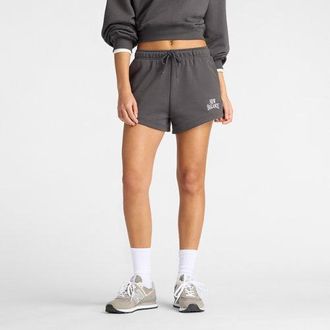 New Balance Womens Trackside French Terry Short in Black Cotton Fleece, size X-Large