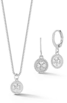 Glaze Jewelry Clover Charm Drop Huggie Hoop Earrings & Necklace Set in Silver at Nordstrom Rack