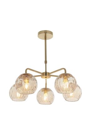 Netlighting Dimple Multi Arm Glass Pendant Light Satin Brass Plate Champagne Lustre Glass in Gold
