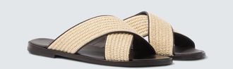 Manolo Blahnik Otawi leather-trimmed raffia sandals